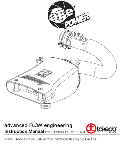 aFe Takeda Momentum Cold Air Intake Stage 2 | Honda CR-Z 11-12 1.5L (TM-1016B-1)