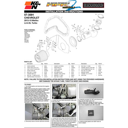 K&N 13-15 Chevrolet Malibu L4-2.0L 57 Series FIPK Performance Intake Kit | Chevrolet Malibu (13-15) (57-3091)