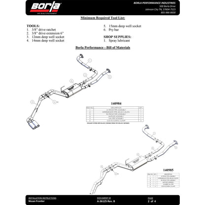 Borla 2.25" S-Type Catback Exhaust | Nissan Frontier 3.8L V6 22-24 Rock Crawler Design (140985)