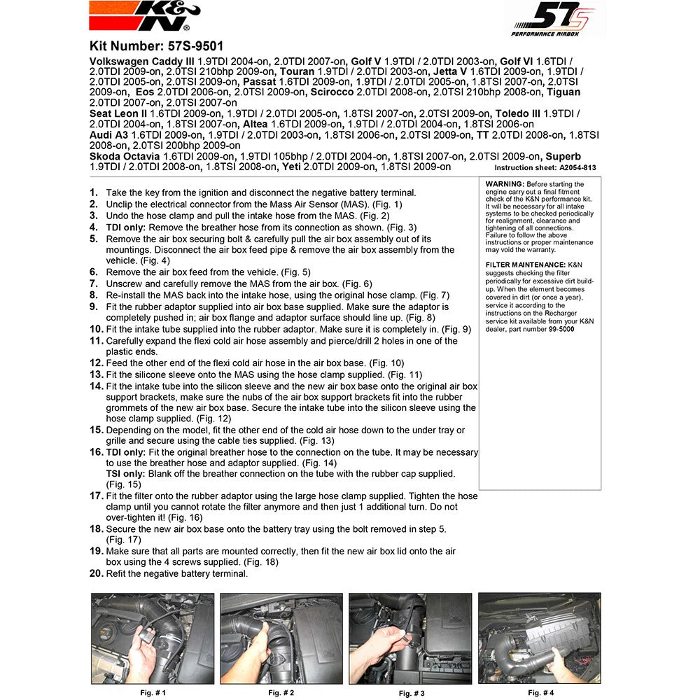 K&N Performance Intake Kit | Audi / Seat / Skoda / VW 1.4L-2.0L (57S-9501)