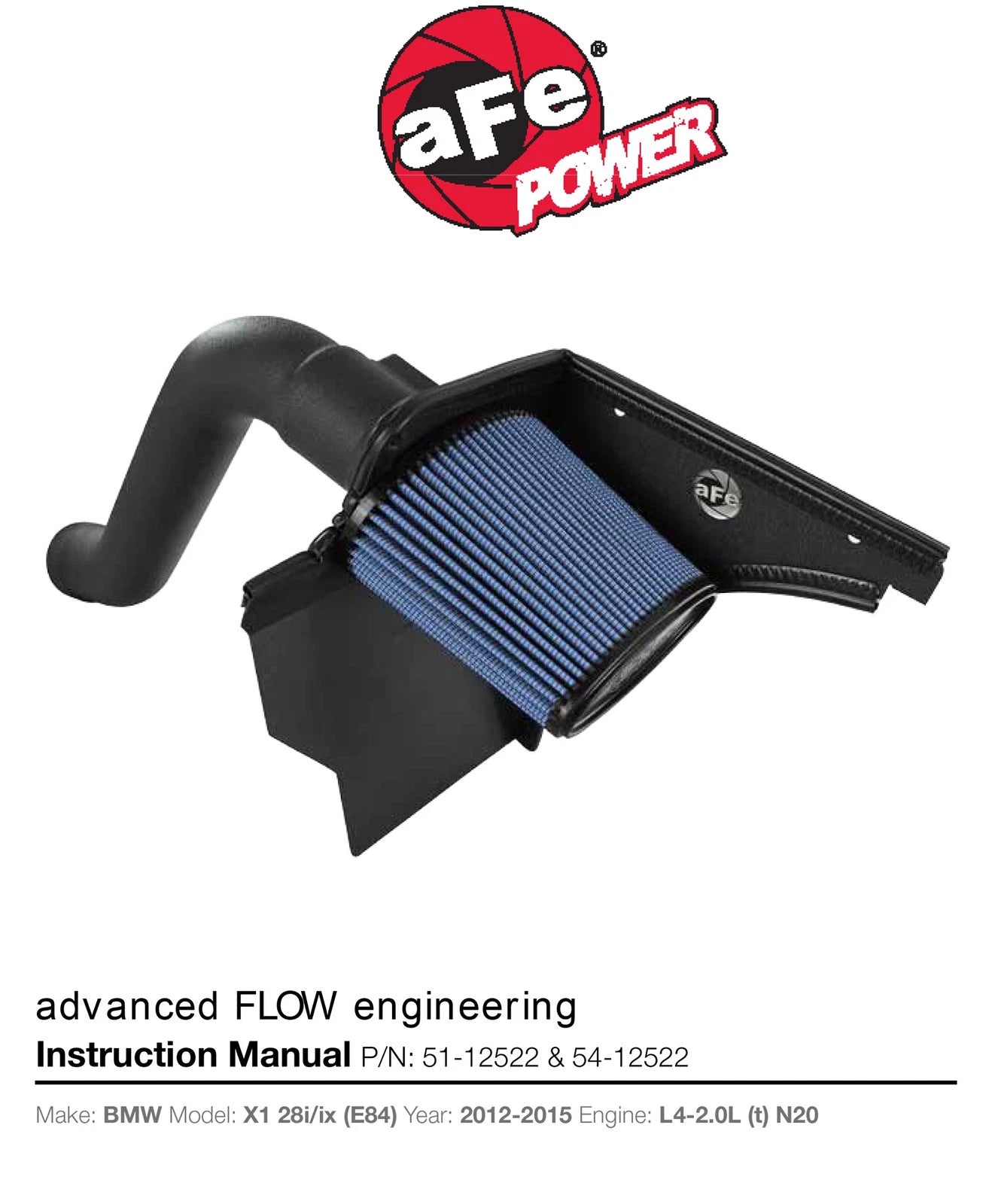 aFe MagnumFORCE Stage-2 Pro 5R Intake System | BMW X1 (E84) 2.0L N20 (54-12522)