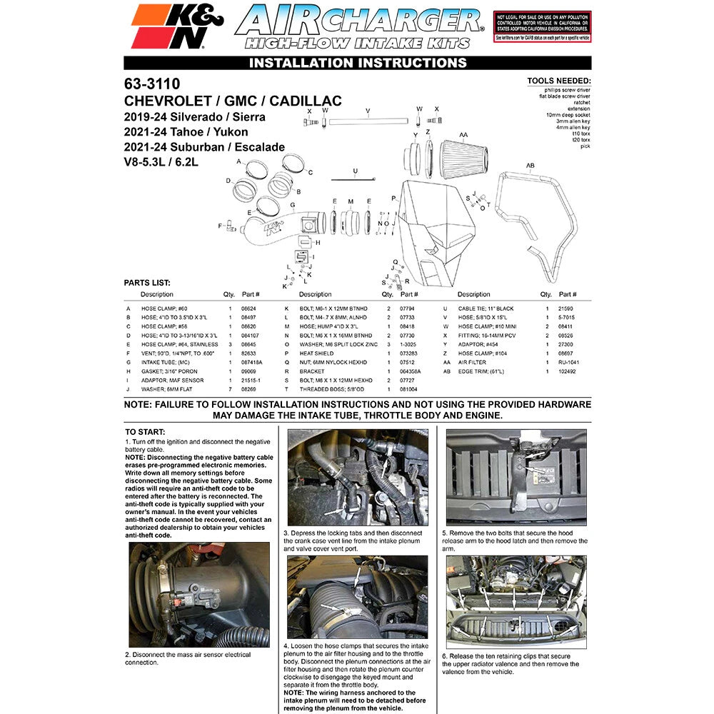 K&N 2019+ Chevrolet 1500 5.3L / 6.2L V8 F/I AirCharger Performance Intake System | Chevrolet 1500 (19+)