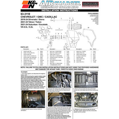 K&N 2019+ Chevrolet 1500 5.3L / 6.2L V8 F/I AirCharger Performance Intake System | Chevrolet 1500 (19+)