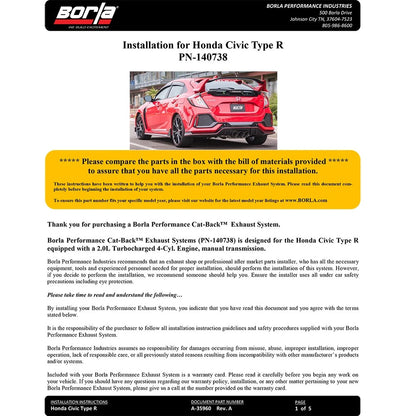 Borla Cat-Back Exhaust System - ATAK | 2017-2020 Honda Civic Type R 2.0L (140738)