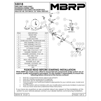 MBRP 2.5in. Cat-Back D&S Split Side Exit Exhaust | Chev/GMC 1500 Classic (03-07) (S5018409)