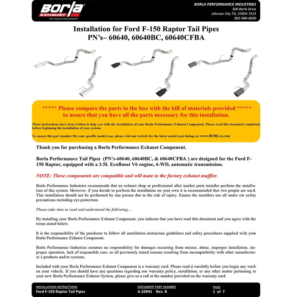 Borla Connection Pipes - Tail Pipes | Multiple Fitments (60640)