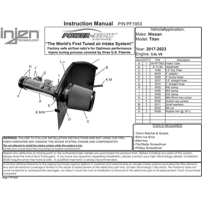 Injen Power-Flow Air Intake System | Nissan Titan (17-24) / Armada (17-24) / Titan XD (17-26) (PF1953P)