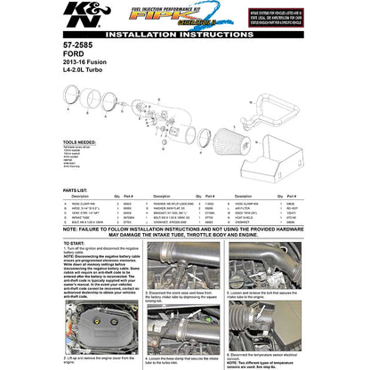 K&N 13-15 Ford Fusion 2.0L Performance Intake Kit | Ford Fusion (13-15) (57-2585)