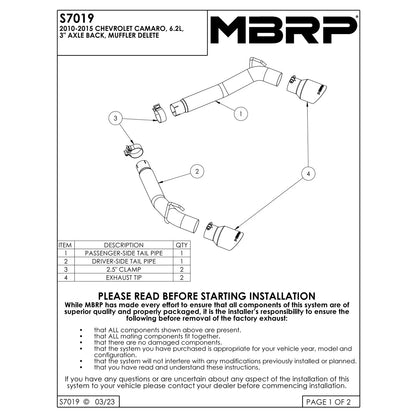 MBRP 3in Black Coated Axle-Back Muffler Delete | Chevrolet Camaro V8 6.2L (10-15) (S7019BLK)