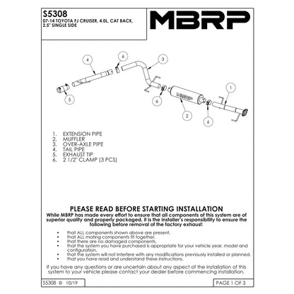MBRP 2.5in. Cat-Back Single Side Rear Exit Exhaust | Toyota FJ (07-09) (S5308AL)