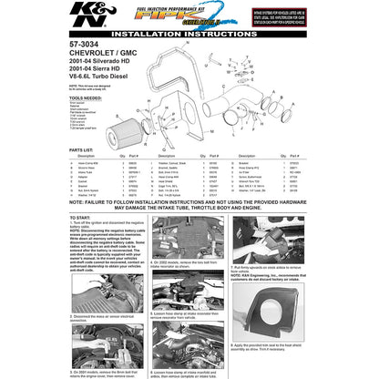 K&N 01-04 Chevy Silverado HD V8-6.6L Performance Intake Kit | Chevrolet Silverado HD (01-04) (57-3034)