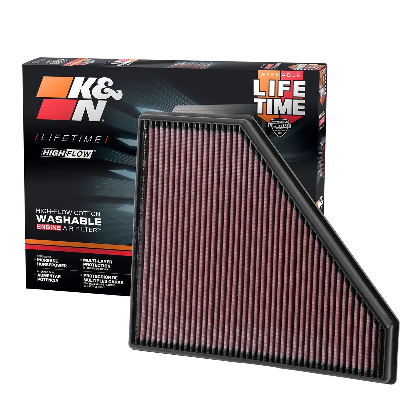 K&N 33-2496 Performance Air Filter for 2016-23 Camaro / 2013-19 ATS / 14-19 CTS