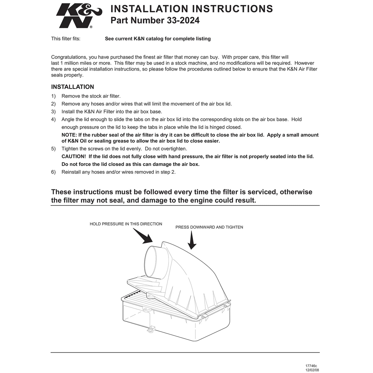 K&N Engineering High-Flow Air Filter | Ford 2.3L/2.9L/4.0L/3.0L/3.8L (86-97) (33-2024)