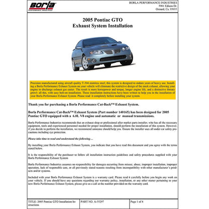 Borla Cat-Back Exhaust System - S-Type Classic | 2005-2006 Pontiac GTO 6.0L (140165)