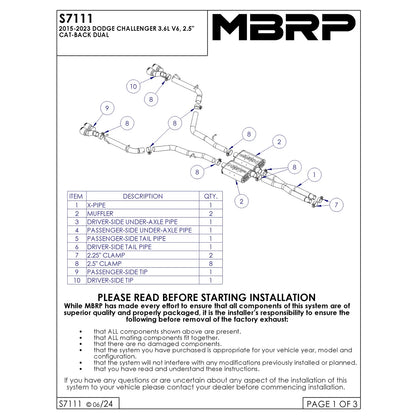 MBRP 2.5in Quad Split Rear Exit Cat-Back | Dodge Challenger 15-23 (S71113CF)