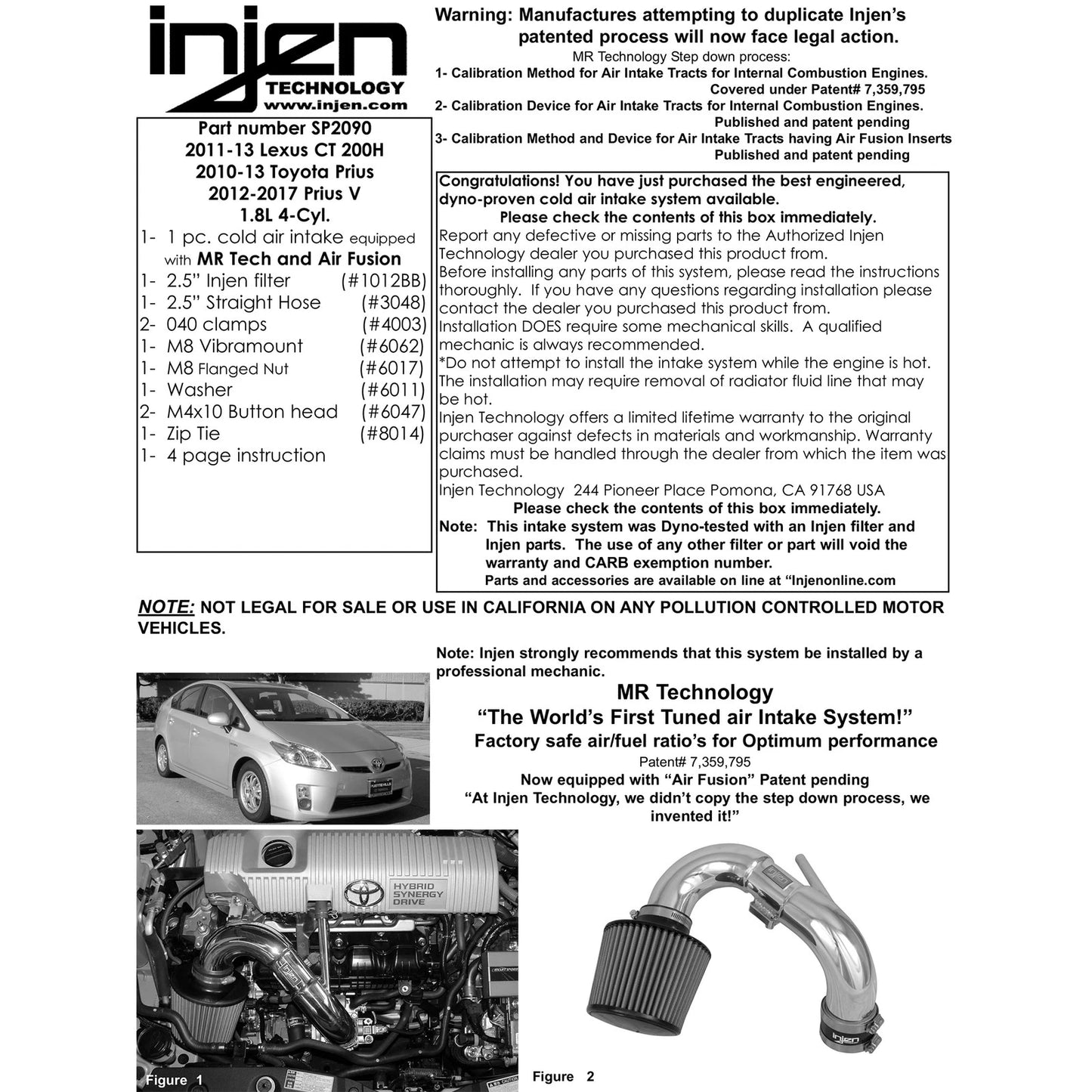 Injen 1.8L Hybrid Black C/A Intake | Toyota Prius (09-23) / Lexus CT 200h (11-22) (SP2090BLK)