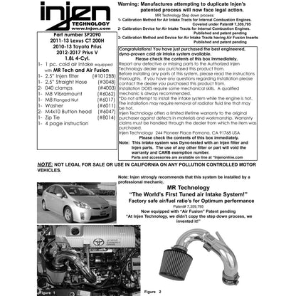 Injen 1.8L Hybrid Black C/A Intake | Toyota Prius (09-23) / Lexus CT 200h (11-22) (SP2090BLK)