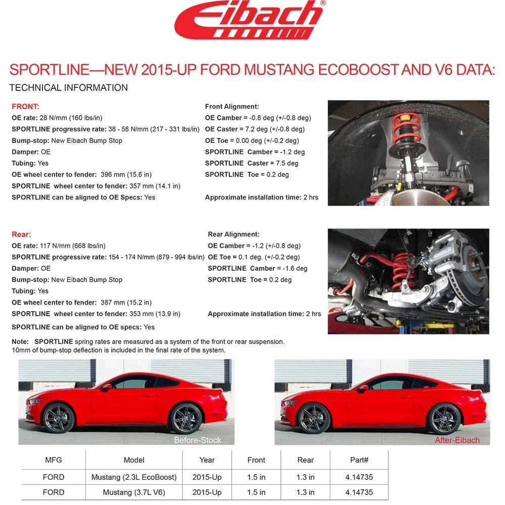 Eibach Sportline Springs | 2015-2017 Ford Mustang Ecoboost / V6 (4.14735)