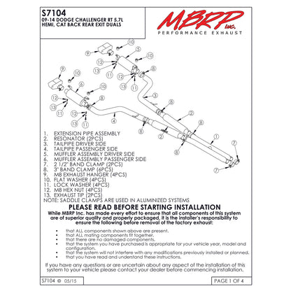 MBRP 3in. Cat-Back Dual Split Rear Exit Exhaust | Dodge Challenger RT 5.7L Hemi (09) (S7104409)