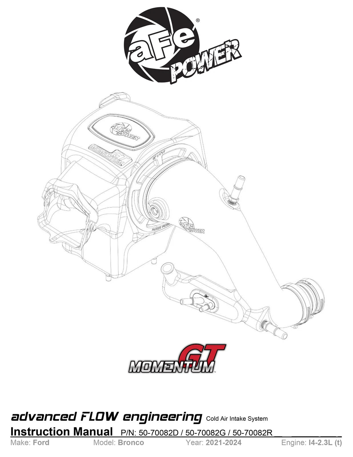 aFe Momentum HD Cold Air Intake System w/ Pro 5R Media | Ford Bronco 2.3L (21+) (50-70082R)