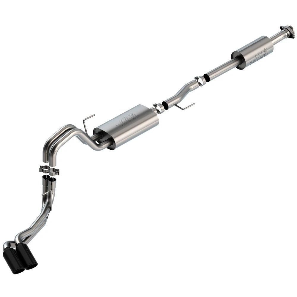 Borla 3" Dual Side Exit Touring Cat-Back | Ford F-150 (21) 2.7L/3.5L | 4dr CC SB EC STB Lar/KingR/Plnm/LTD 3/2.25 DSE CB Tips (140870BC)