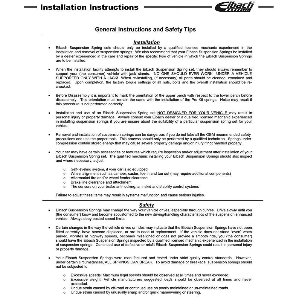Eibach Front and Rear Coil Spring Lowering Kit (Set of 4) for 2002-2008 Audi A4 Quattro