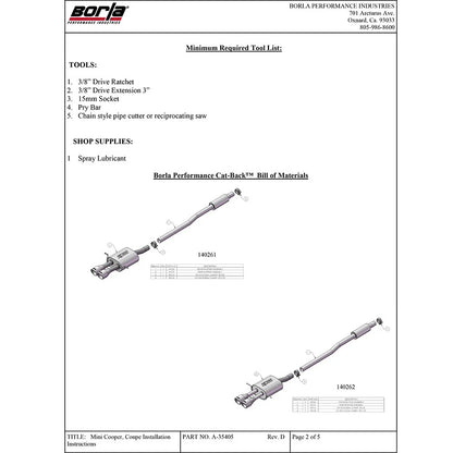 Borla Catback Exhaust S-Type | 2007-2014 Mini Cooper S (140517)