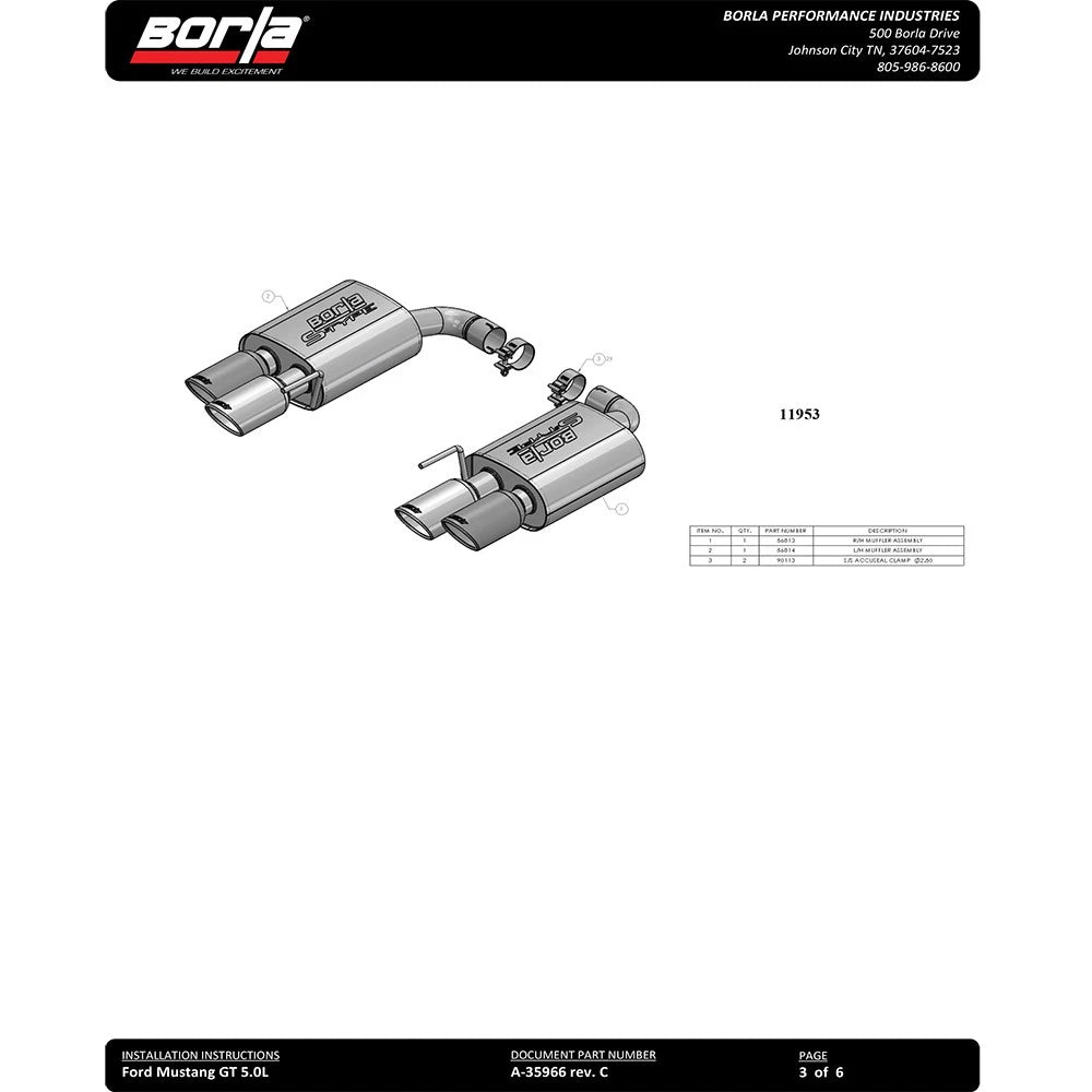 Borla Axle-Back Exhaust System - S-Type | 2018-2020 Ford Mustang 5.0L (11953)