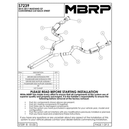 MBRP 3-Inch Street D&S Cat-Back Exhaust | Ford Mustang GT (15-17) (S7239409)