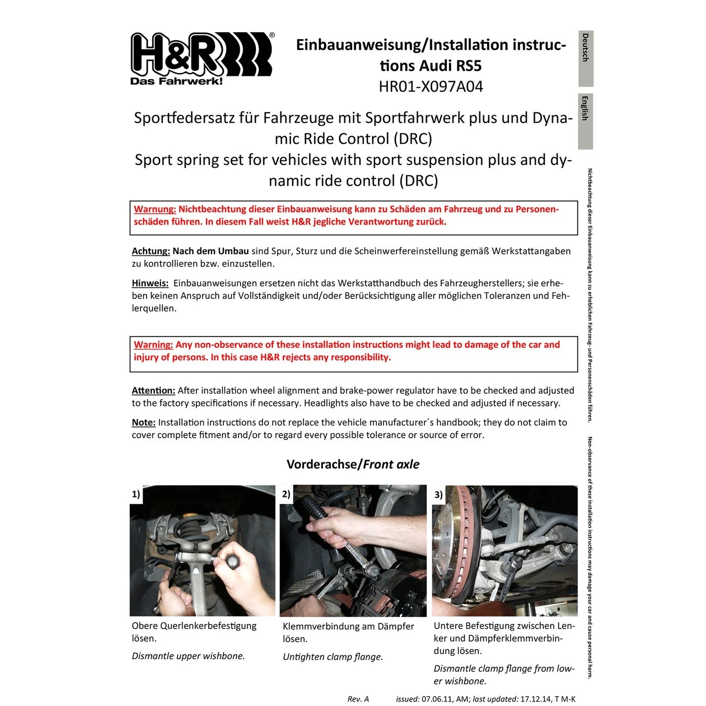 H&R Sport Spring Kit w/ RS Suspension & DRC | Audi RS5 Coupe AWD (18-23) (28693-1)