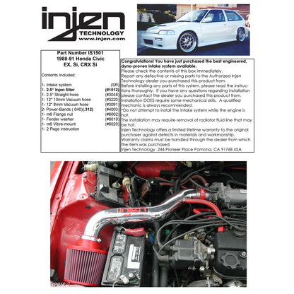 Injen Polished Short Ram Intake | 1988-1991 Honda Civic Ex Si CRX Si (IS1501P)