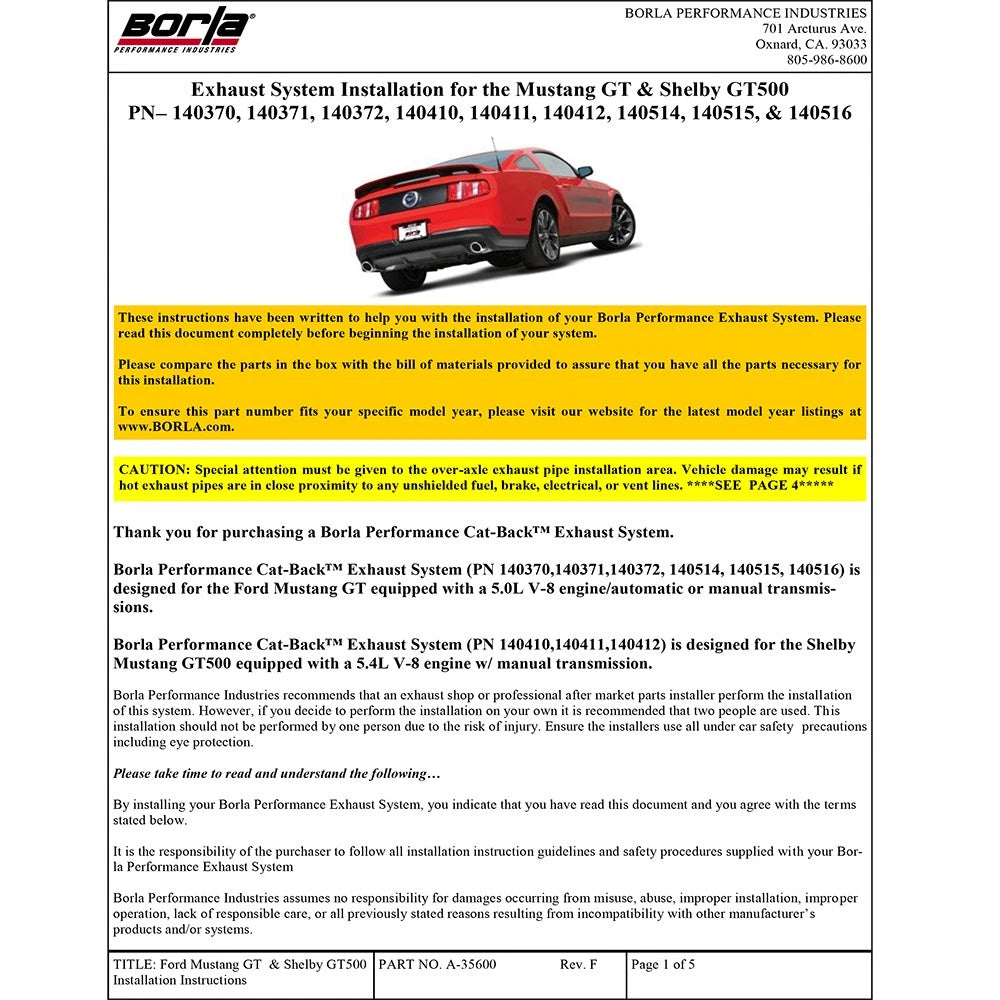 Borla Cat-Back Exhaust System - ATAK | 2011-2012 Ford Mustang 5.0L (140372)