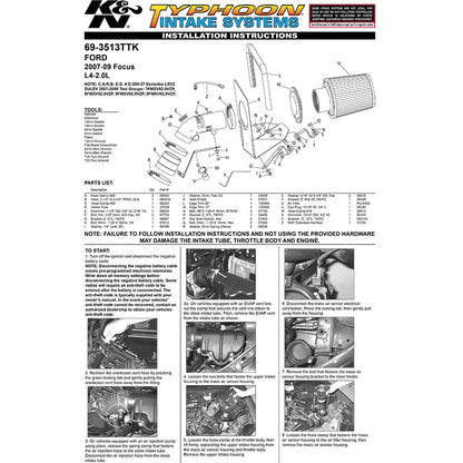 K&N Engineering Typhoon Short Ram Intake: Ford Focus L4-2.0L 2007 - 2009