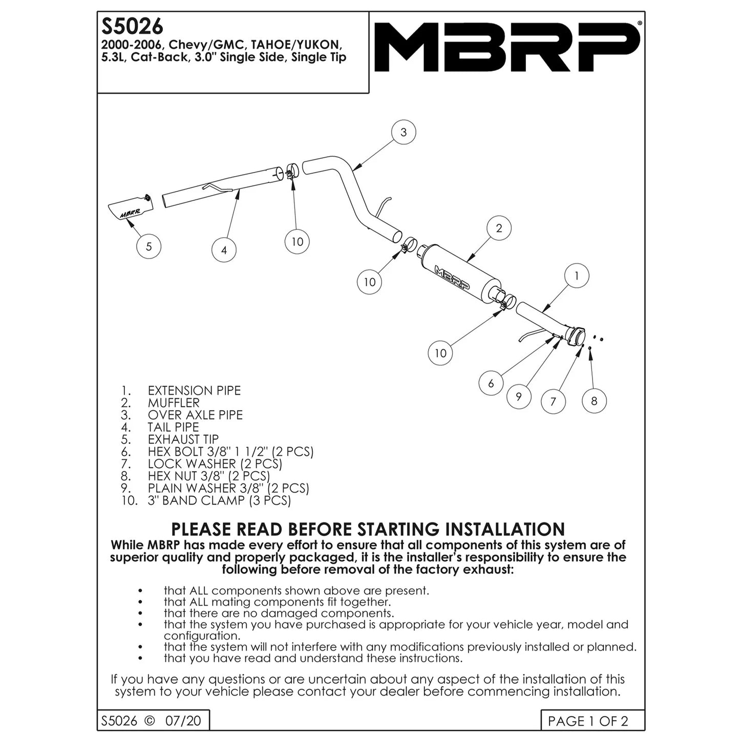 MBRP 3in. Cat-Back Single Side Exit Exhaust | Chevrolet/GMC Tahoe/Yukon 5.3L (00-06) (S5026409)
