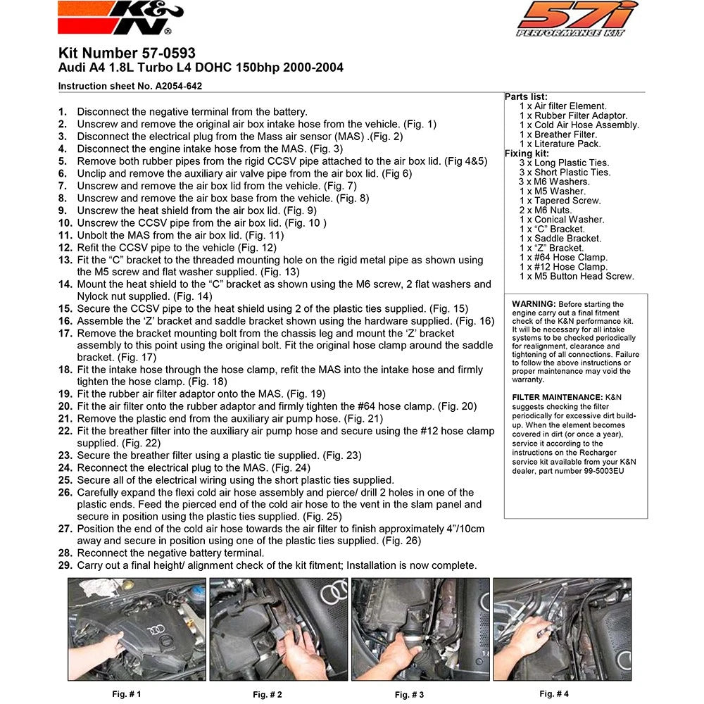 K&N Performance Intake Kit | Audi A4 1.8L Turbo (57-0593)