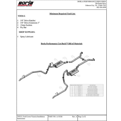Borla Cat-Back Exhaust System - Touring | 2003-2011 Ford Crown Victoria 4.6L (140360)
