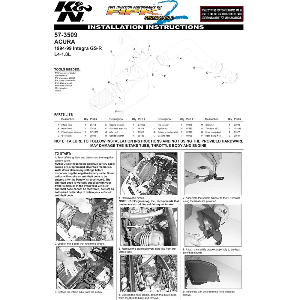 K&N FIPK Air Intake System | 1994-2001 Acura Integra GS-R  (57-3509)