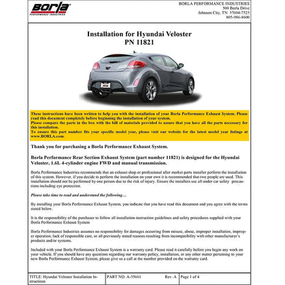 Borla Type-S Axle-Back Exhaust System | 2013-2017 Hyundai Veloster (11821)