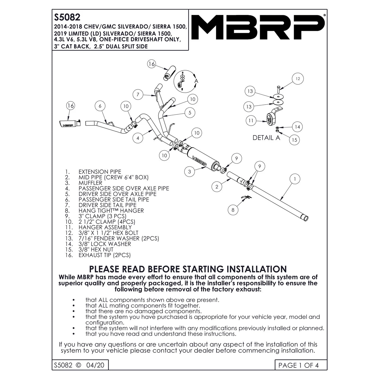 MBRP 3in D&S Side Alum Cat-Back Exhaust | Chevy/GMC 1500 Silverado/Sierra 4.3L/5.3L (S5082AL)