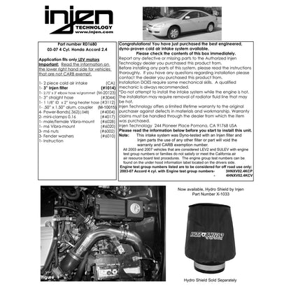 Injen Polished Cold Air Intake System | Honda Accord 4 Cyl. LEV Motor Only (03-07) (RD1680P)