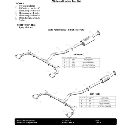 Borla S-Type Catback Exhaust | 2022-2023 Subaru BRZ/Toyota GR86 (140909/BC)