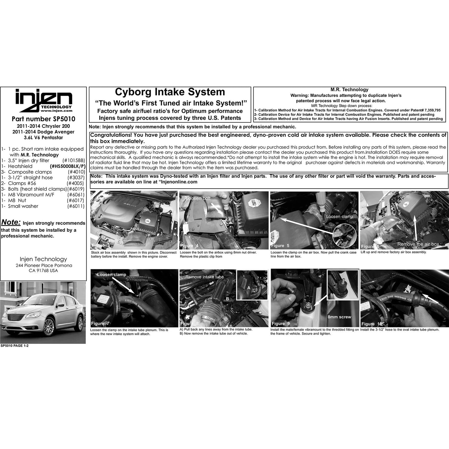 Injen SP Cold Air Intake System | 2011 - 2014 Chrysler 200 & 2012 - 2014 Dodge Avenger(SP5010)