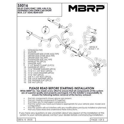 MBRP 2.5in. Cat-Back D&S Rear Exit Exhaust | Chev/GMC 1500 Classic (03-07) (S5016409)