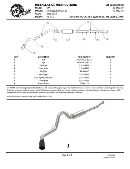 aFe 4in SS Cat-Back Exhaust GM 2500/3500HD V8 6.6L L8T (20-21) (49-44123-B)