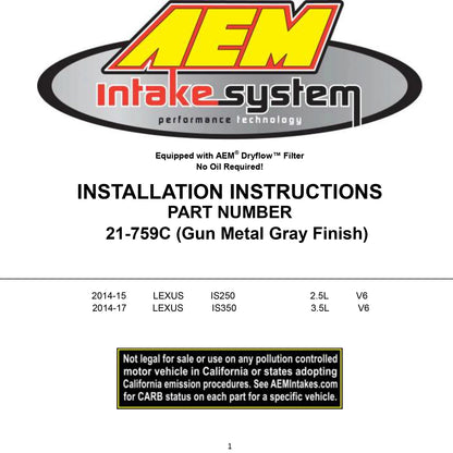 AEM Cold Air Intake | Lexus IS250/350 (14-15) (21-759C)