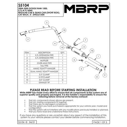 MBRP 3in Cat-Back Aluminum Exhaust | Dodge Ram 1500 5.7L HEMI (04-05) (S5104AL)