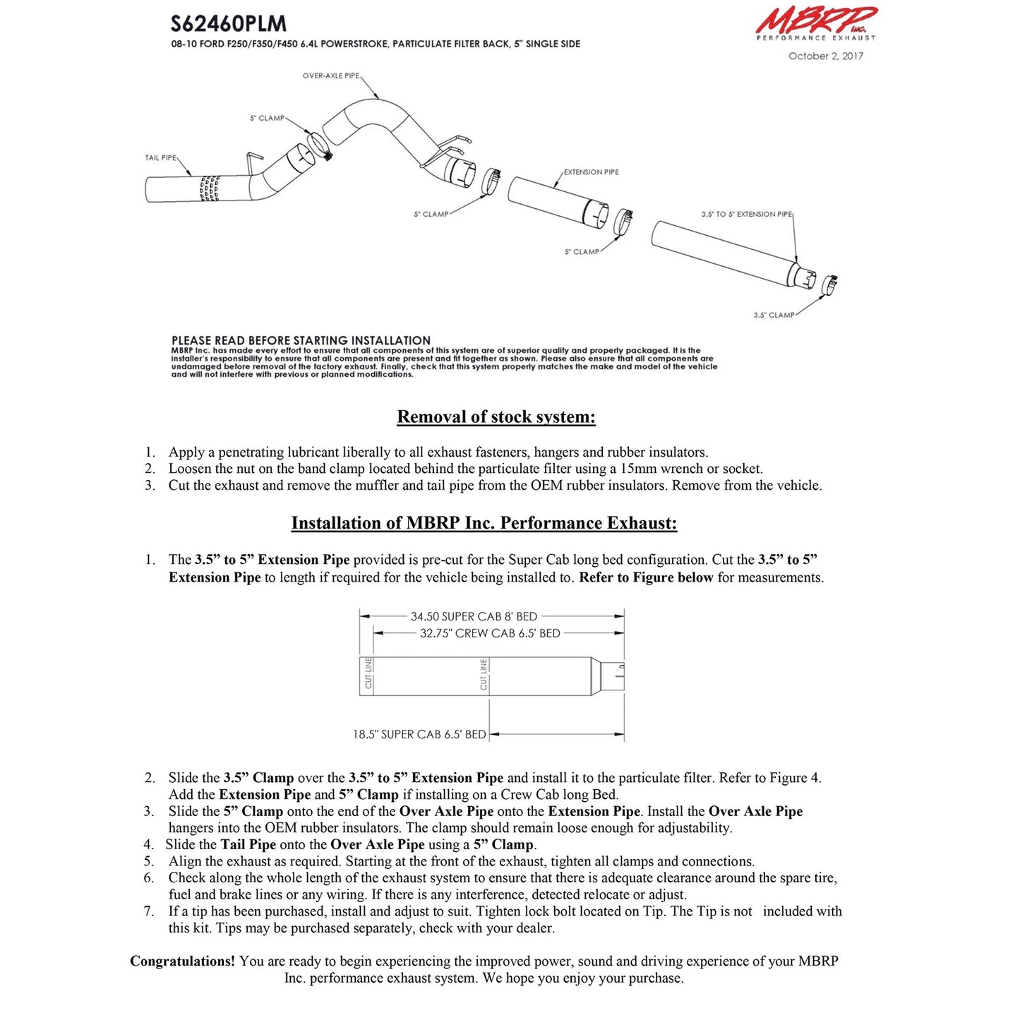 MBRP 5in Filter Back Single Side Exit No Muffler | Ford F-250/350/450 6.4L (08-10) (S62460PLM)