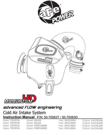 aFe 15-20 Toyota Hilux L4-2.8L (td) Momentum HD Cold Air Intake System w/ Pro Dry S Media