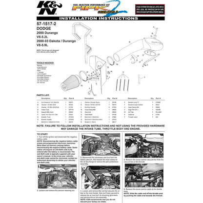 K&N 57-1517-2 Performance Cold Air Intake for 2000-2003 Dakota / Durango 5.9L V8