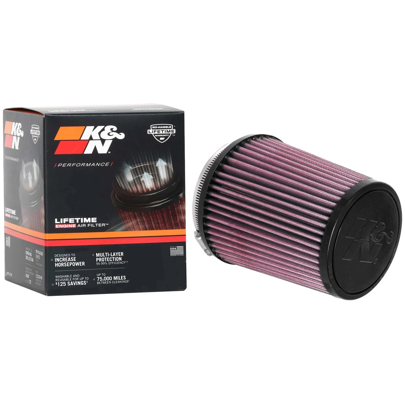 K&N RU-4550 Universal Round Tapered Performance Washable Air Filter for Intake